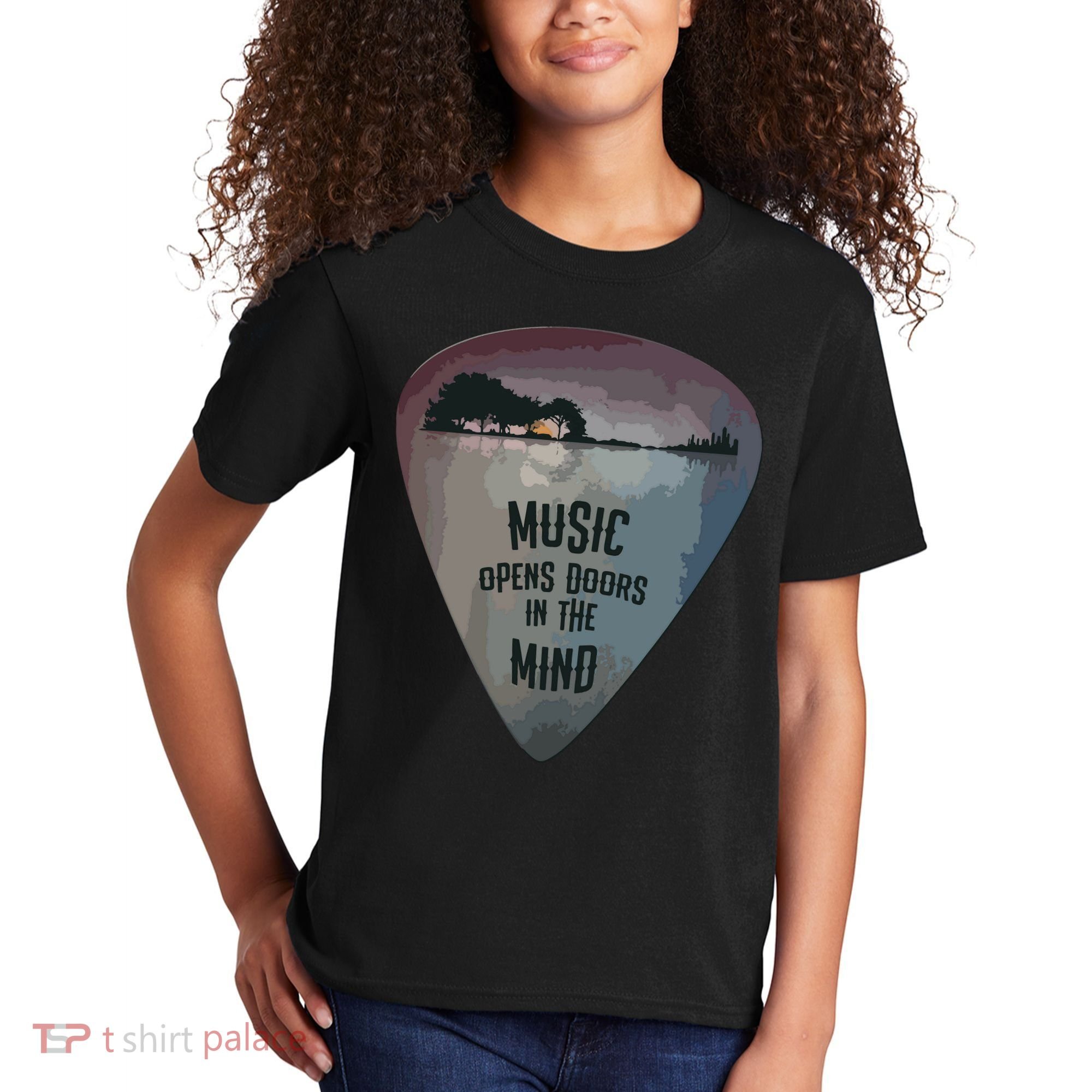 Guitar Pick Lake Reflections Music Guitar Kids T-Shirt