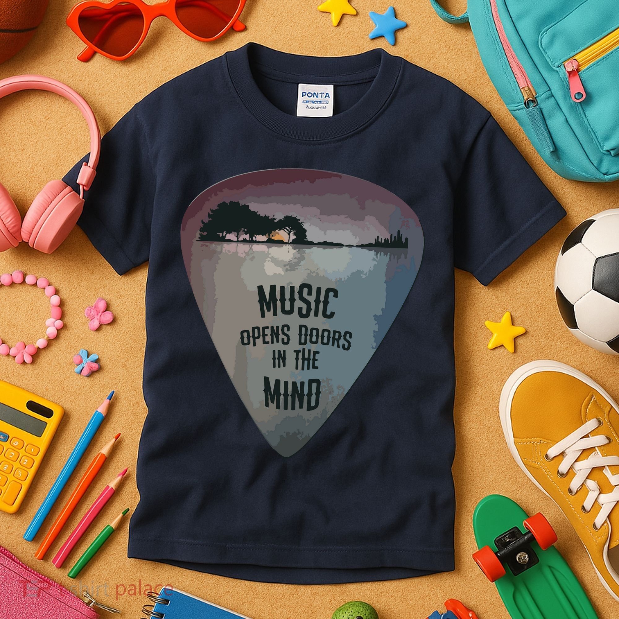 Guitar Pick Lake Reflections Music Guitar Kids T-Shirt