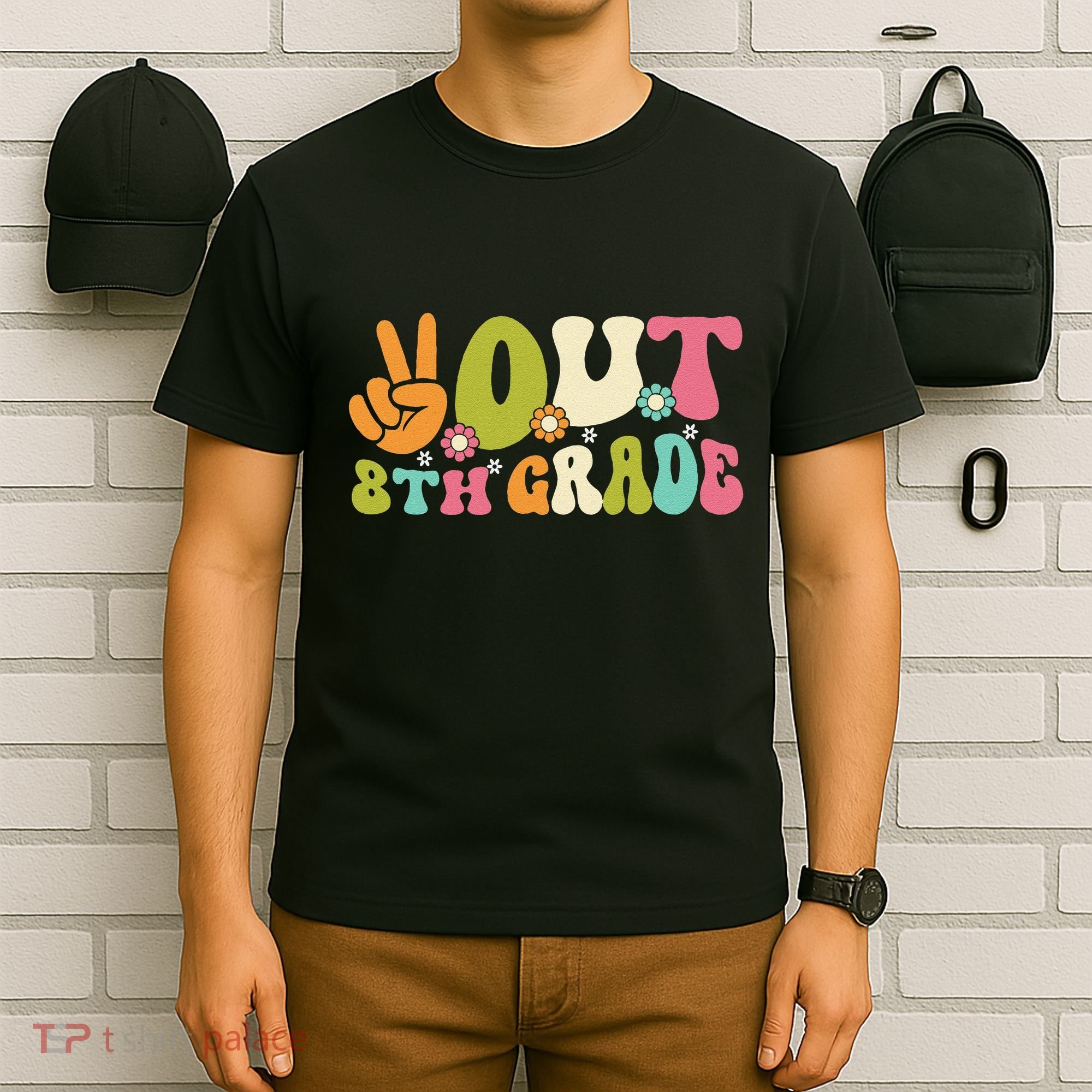 Groovy Peace Out 8th Grade Teacher Last Day Of School T-Shirt