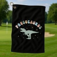 Groovy Pregosaurus Pregnancy Announcet Expecting Mom Gift Golf Towel thumb 1