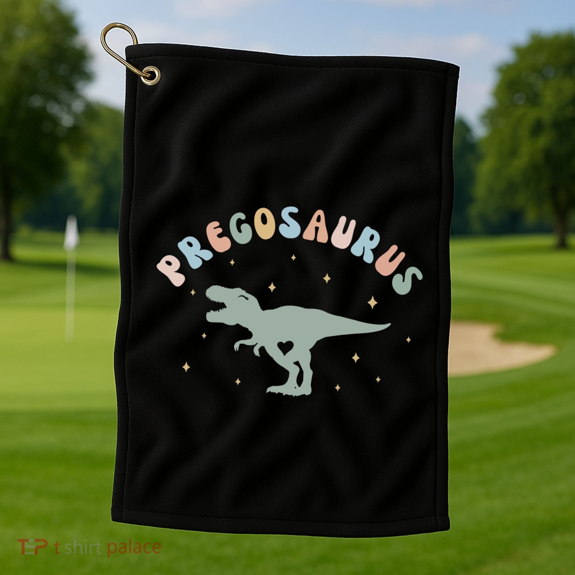 Groovy Pregosaurus Pregnancy Announcet Expecting Mom Gift Golf Towel