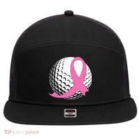 Golf Pink Ribbon Breast Cancer Awareness 7 Panel Mesh Trucker Snapback Hat thumb 0