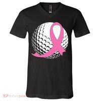 Golf Pink Ribbon Breast Cancer Awareness V-Neck T-Shirt thumb 0