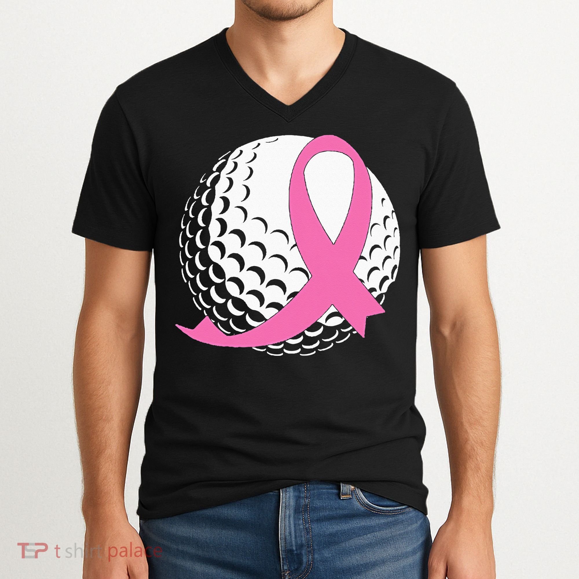Golf Pink Ribbon Breast Cancer Awareness V-Neck T-Shirt