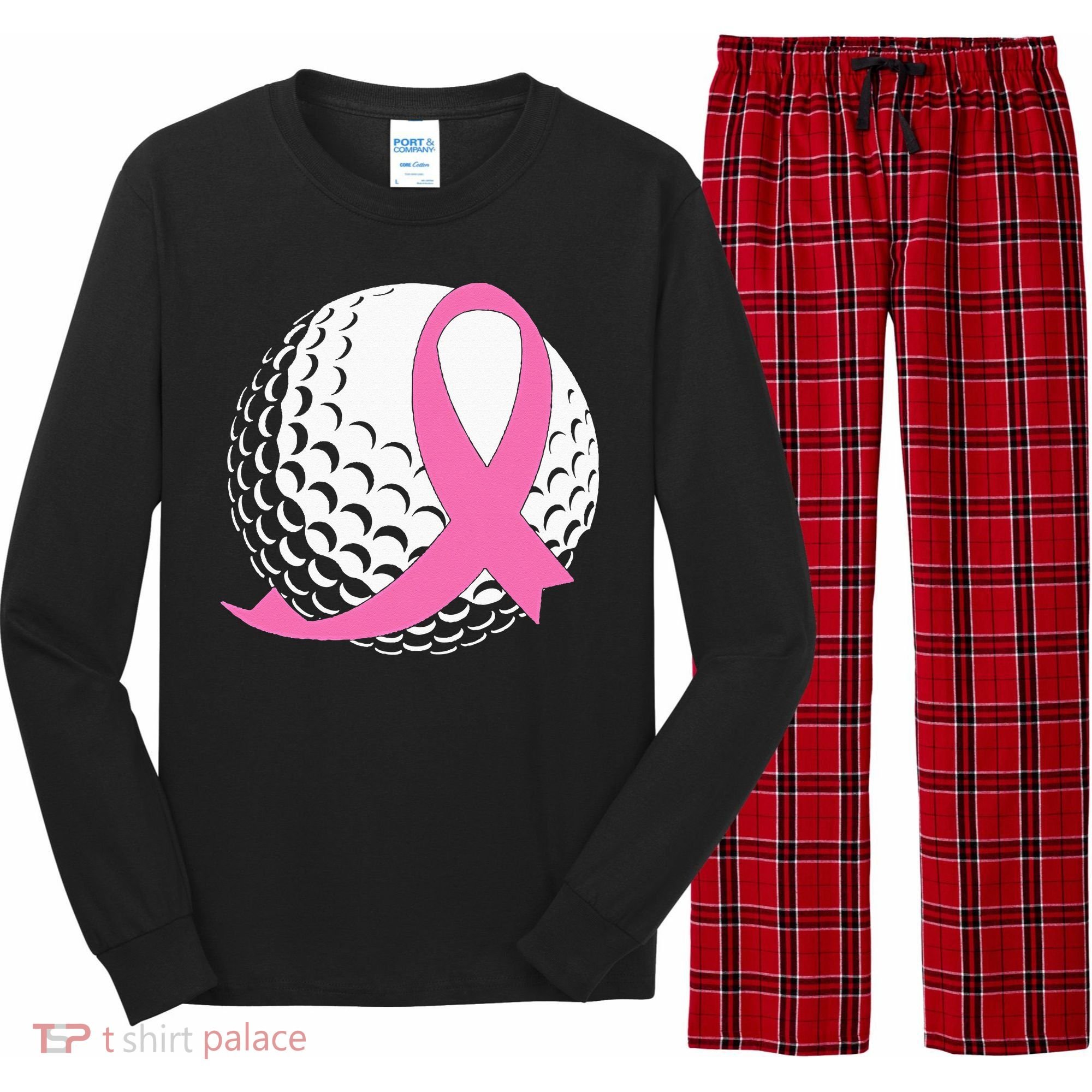 Golf Pink Ribbon Breast Cancer Awareness Long Sleeve Pajama Set