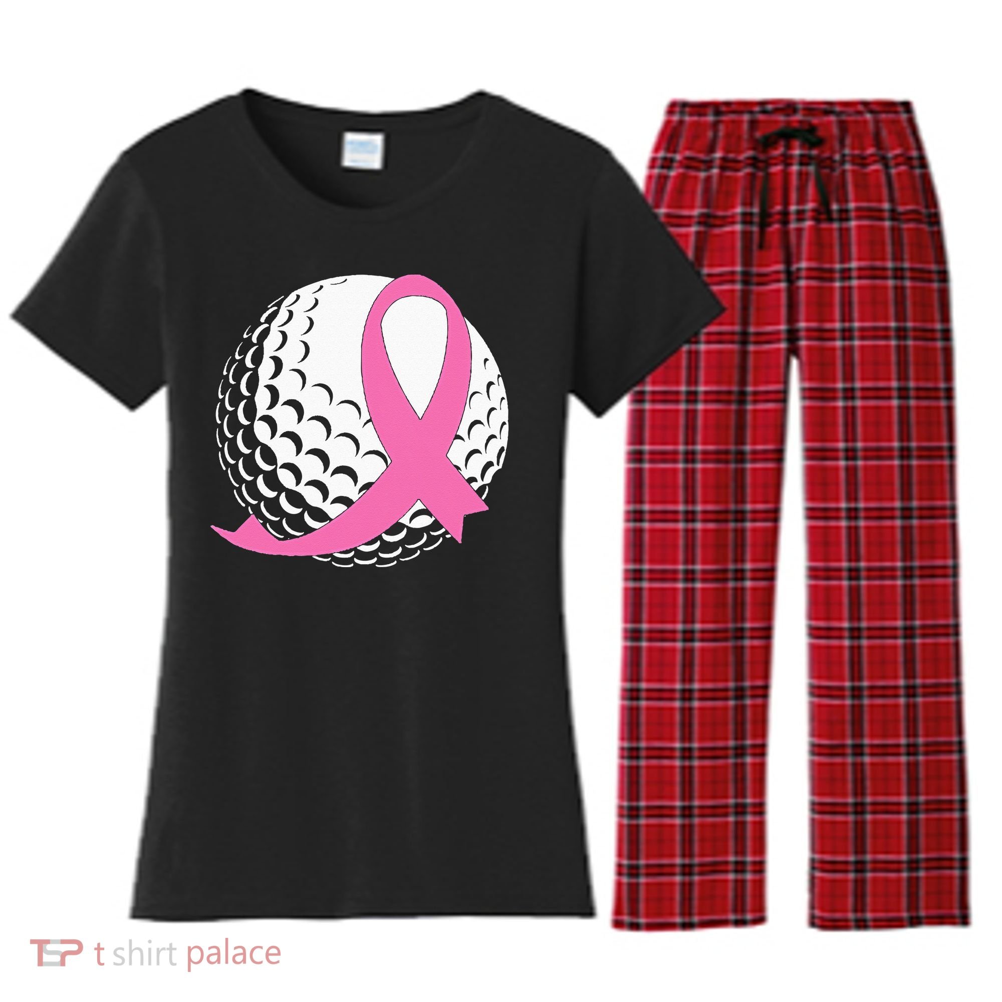 Golf Pink Ribbon Breast Cancer Awareness Women's Flannel Pajama Set