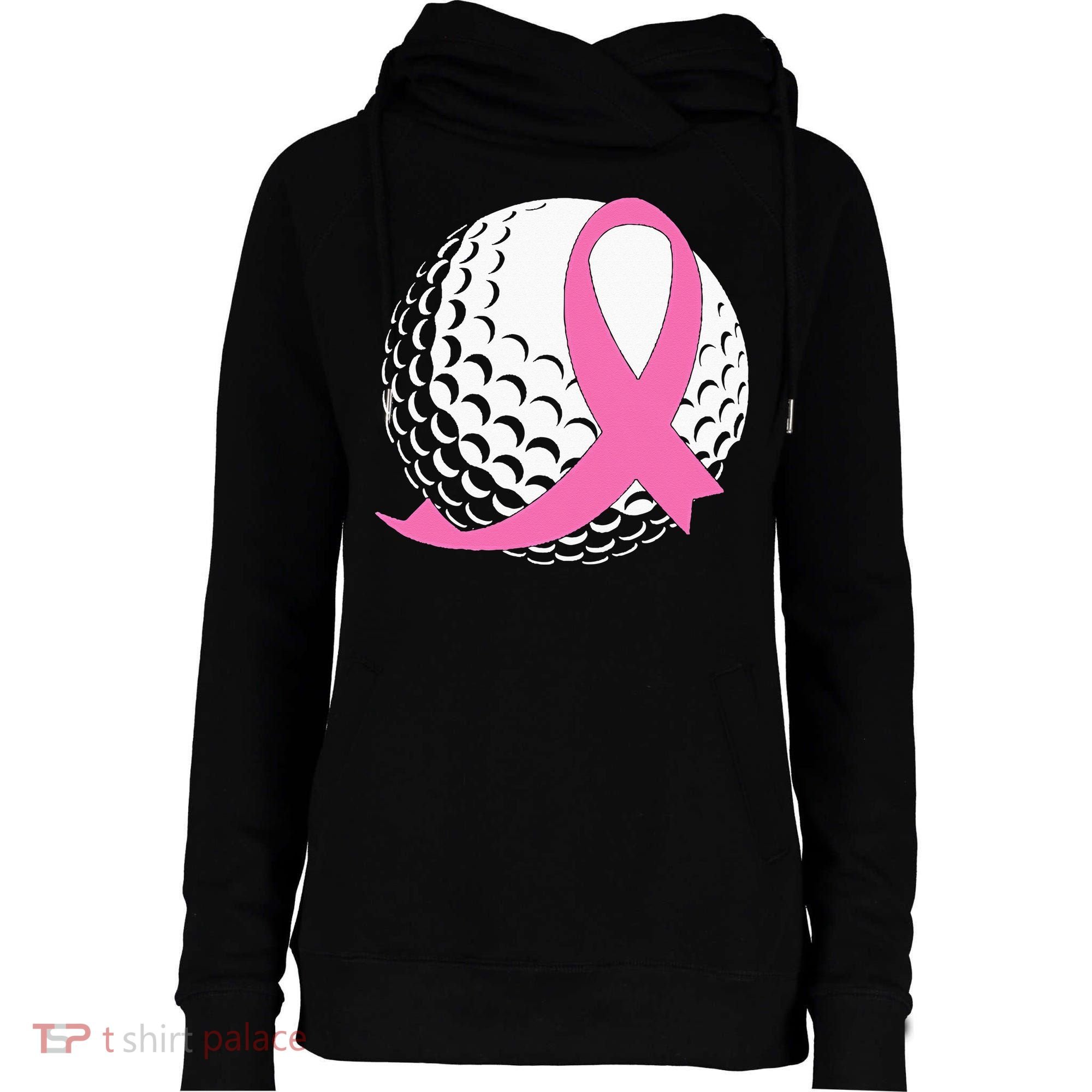 Golf Pink Ribbon Breast Cancer Awareness Womens Funnel Neck Pullover Hood