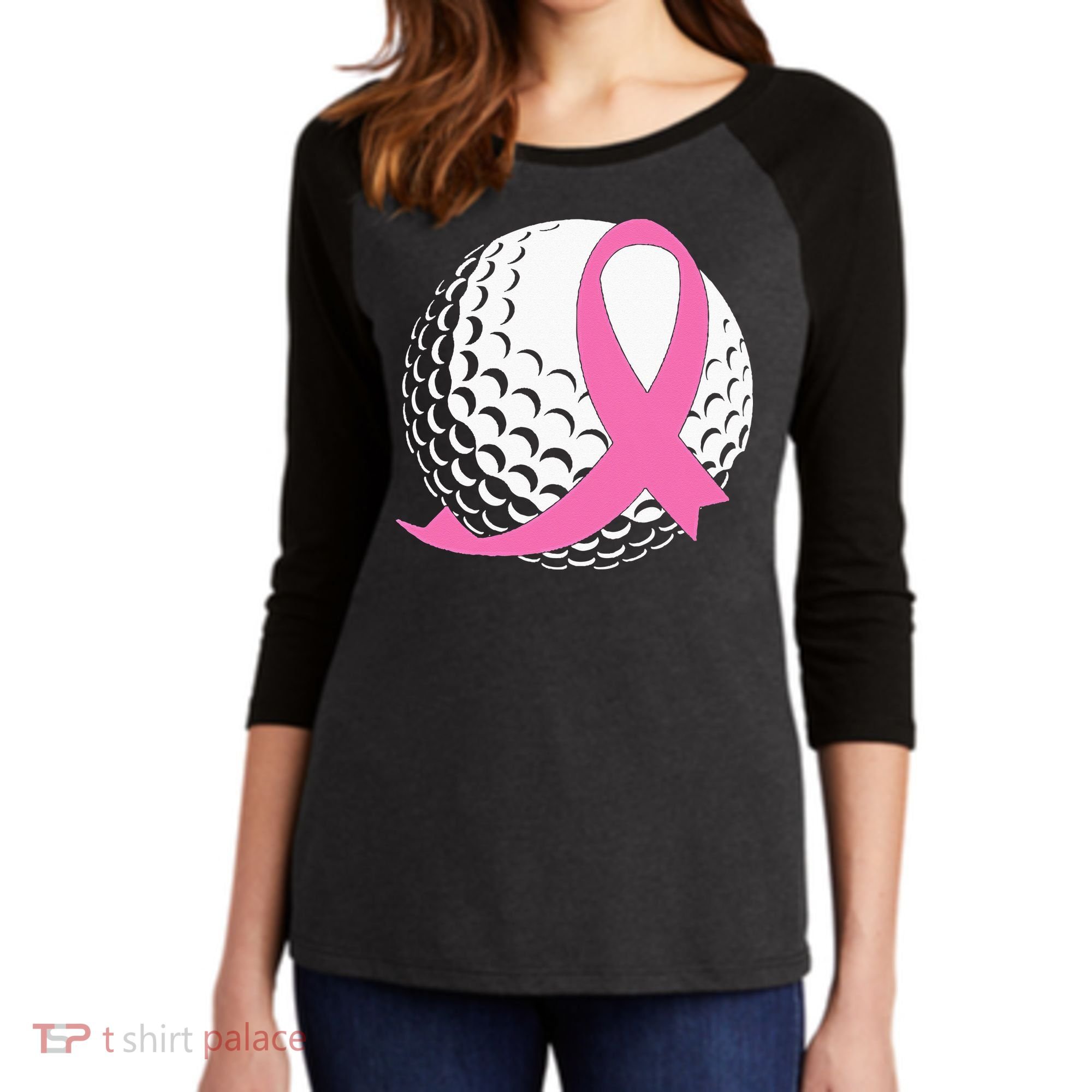 Golf Pink Ribbon Breast Cancer Awareness Women's Tri-Blend 3/4-Sleeve Raglan Shirt