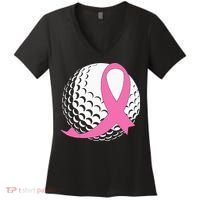 Golf Pink Ribbon Breast Cancer Awareness Women's V-Neck T-Shirt thumb 0