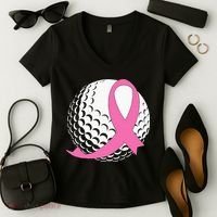 Golf Pink Ribbon Breast Cancer Awareness Women's V-Neck T-Shirt thumb 2