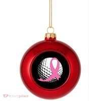 Golf Pink Ribbon Breast Cancer Awareness Plastic Christmas Ball Ornament thumb 0