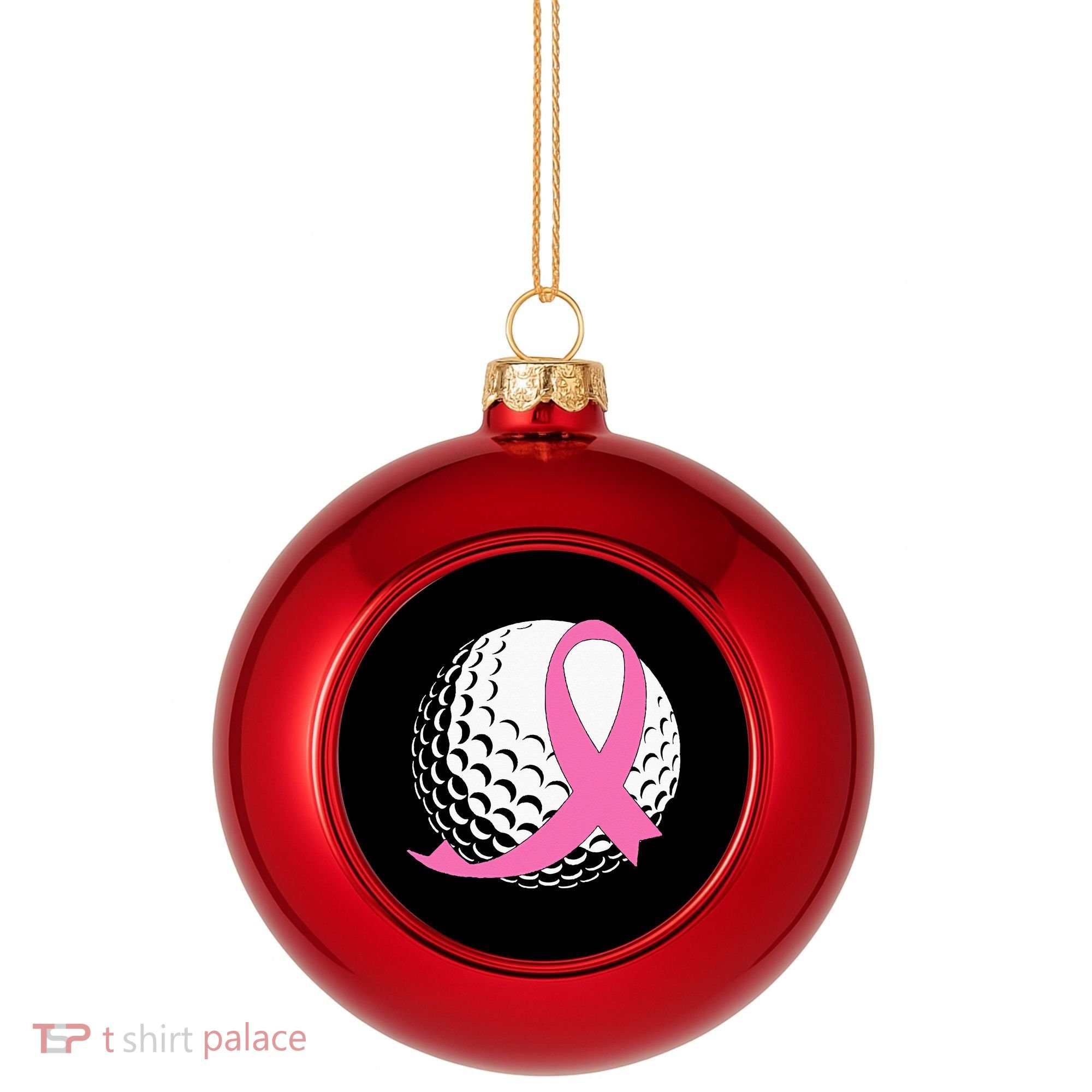 Golf Pink Ribbon Breast Cancer Awareness Plastic Christmas Ball Ornament