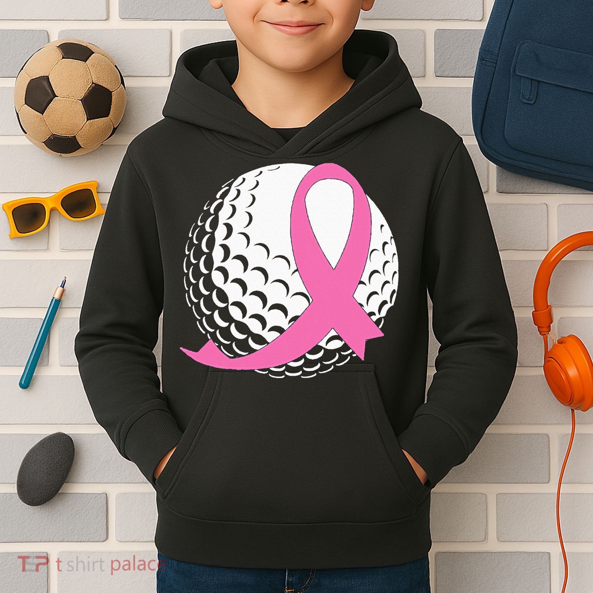 Golf Pink Ribbon Breast Cancer Awareness Kids Hoodie