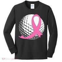Golf Pink Ribbon Breast Cancer Awareness Kids Long Sleeve Shirt thumb 0