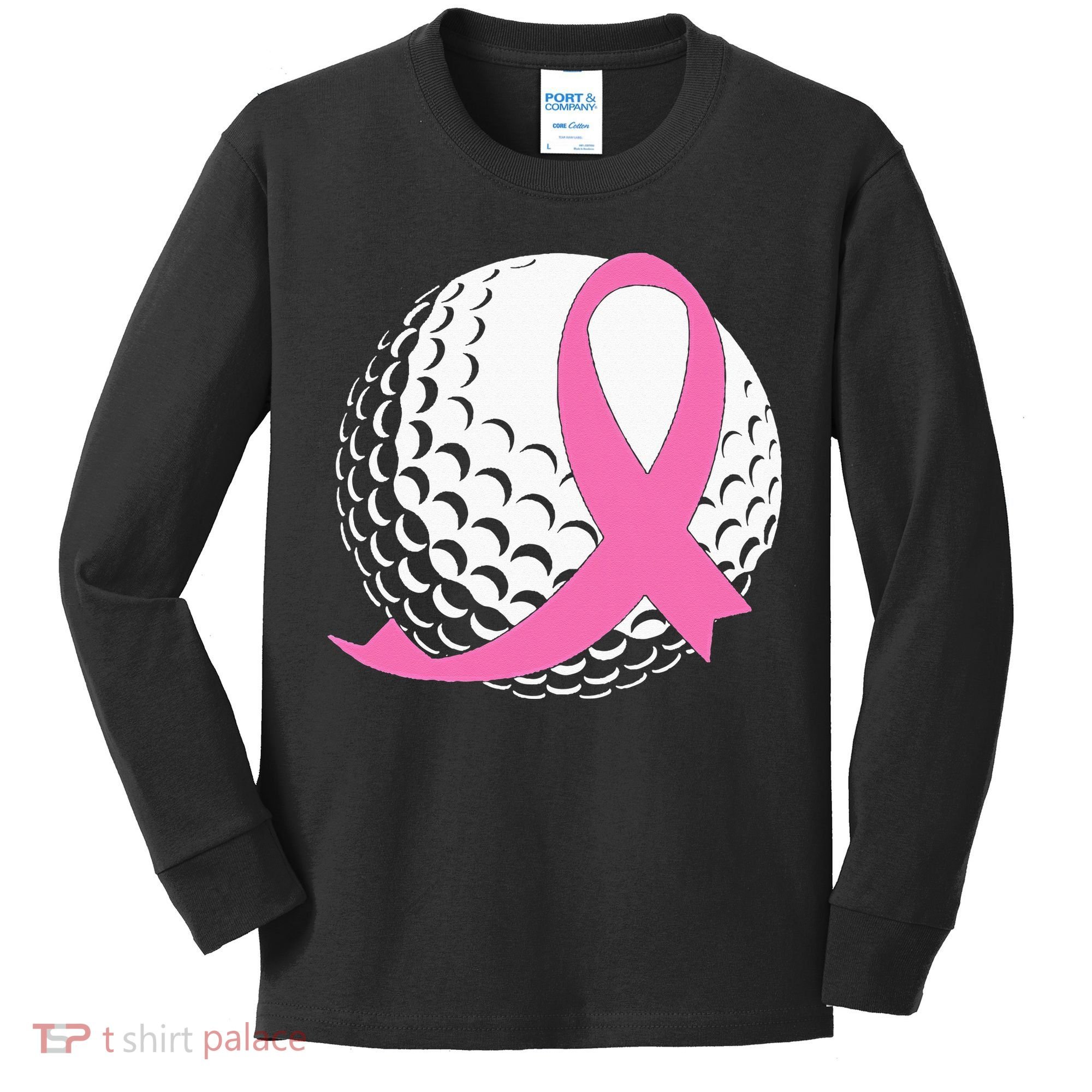 Golf Pink Ribbon Breast Cancer Awareness Kids Long Sleeve Shirt