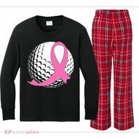 Golf Pink Ribbon Breast Cancer Awareness Kids Long Sleeve Plaid Pajama Set thumb 0
