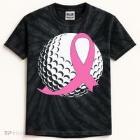 Golf Pink Ribbon Breast Cancer Awareness Kids Tie-Dye T-Shirt thumb 0