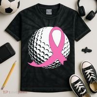 Golf Pink Ribbon Breast Cancer Awareness Kids Tie-Dye T-Shirt thumb 2