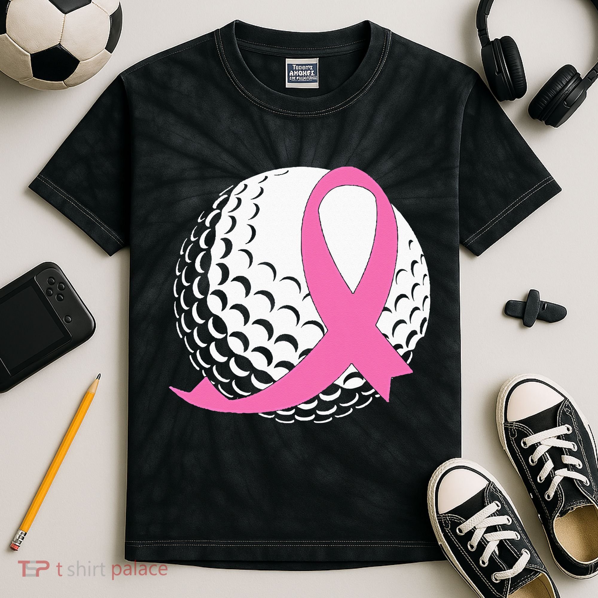 Golf Pink Ribbon Breast Cancer Awareness Kids Tie-Dye T-Shirt