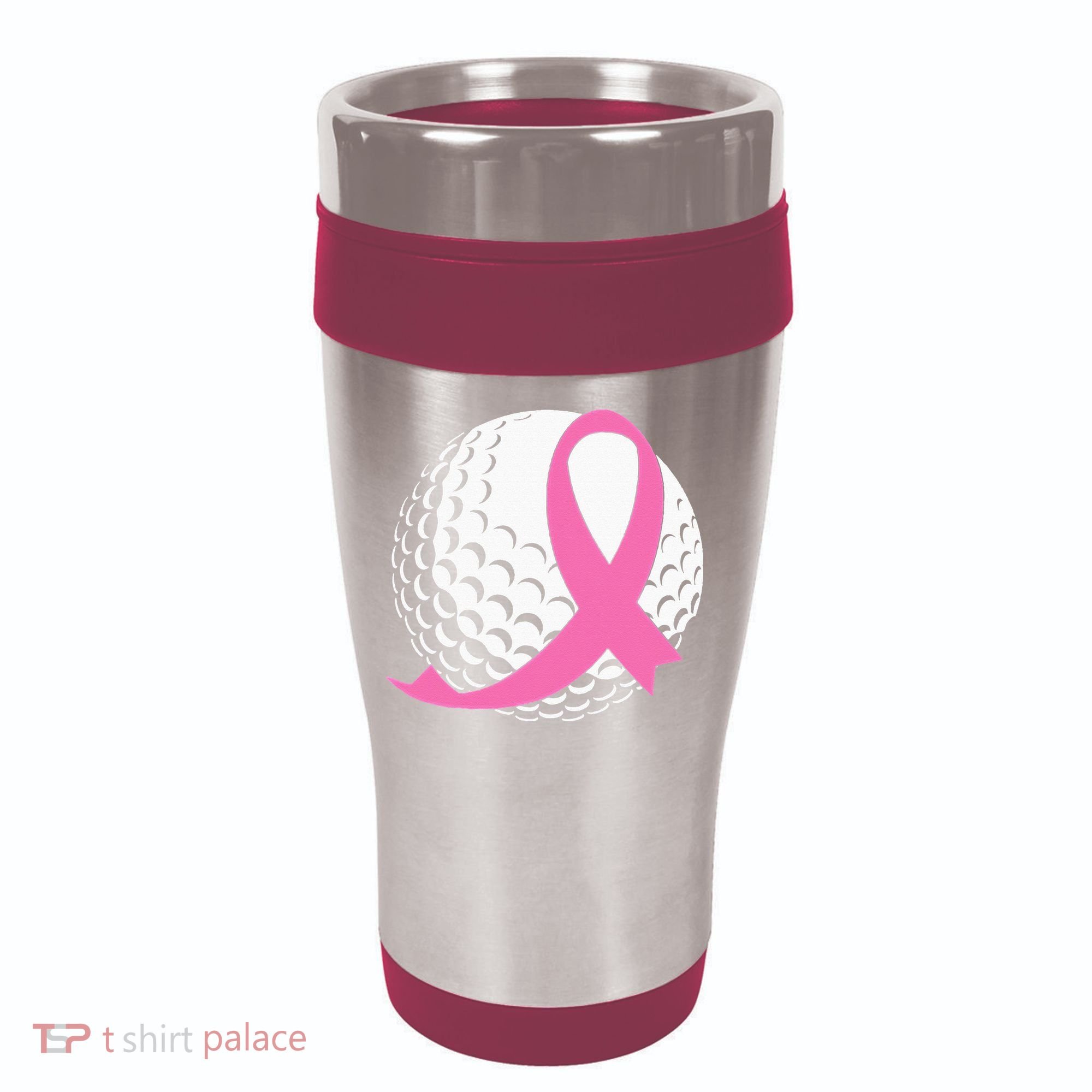 Golf Pink Ribbon Breast Cancer Awareness 16oz Travel Tumbler