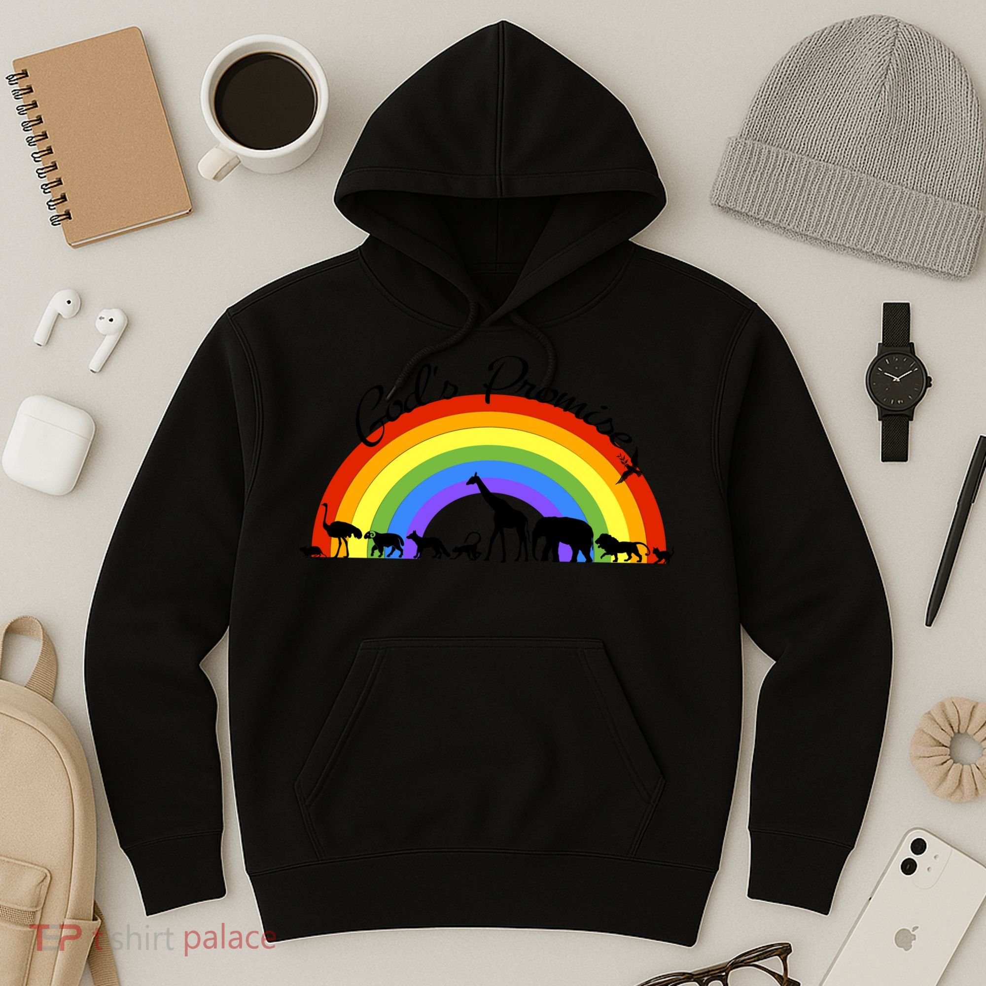 God's Promise Rainbow, Animals Of Noah's Ark Hoodie