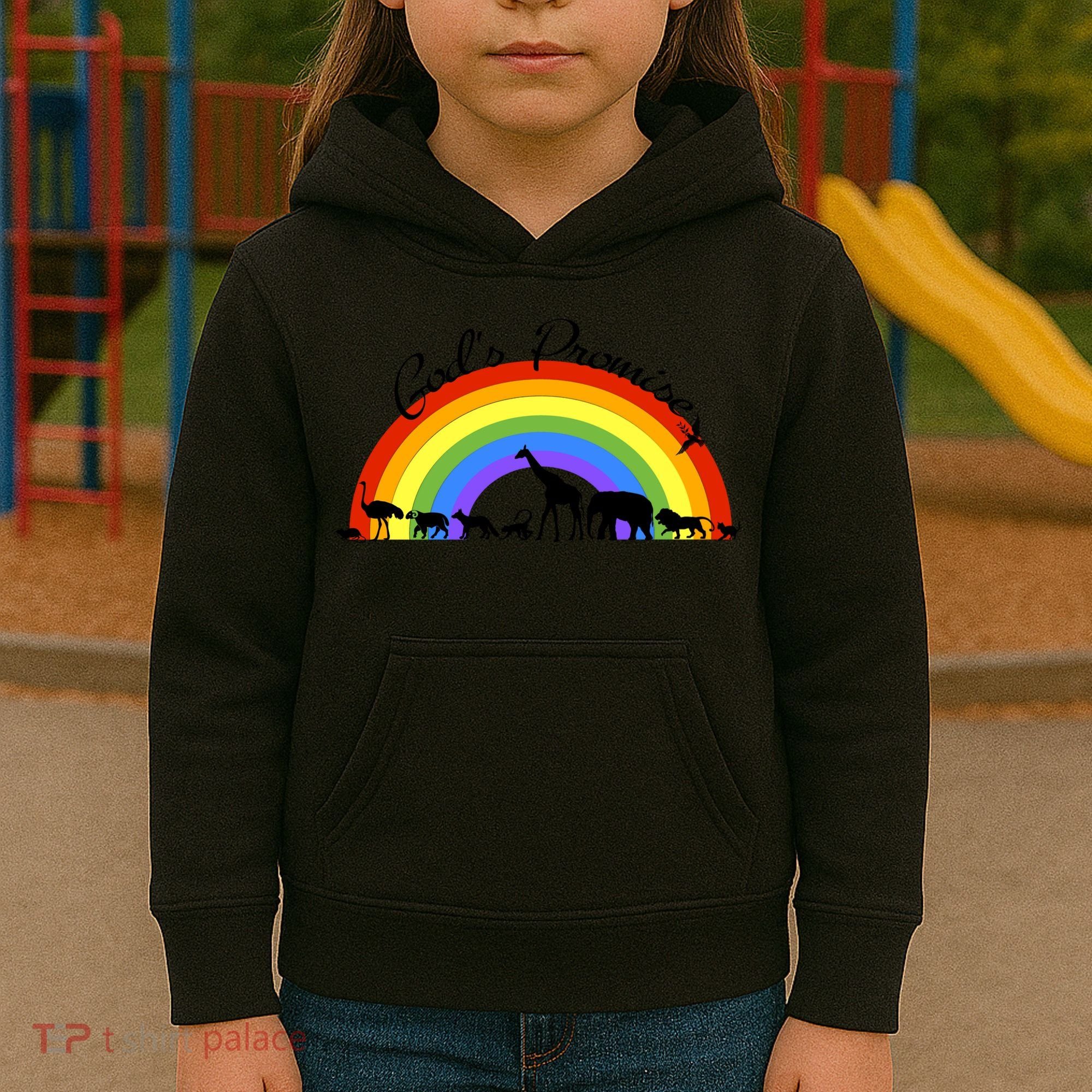 God's Promise Rainbow, Animals Of Noah's Ark Kids Hoodie