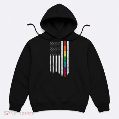 Thin Line Rainbow American Flag Hoodie