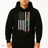 Thin Line Rainbow American Flag Hoodie thumb 2
