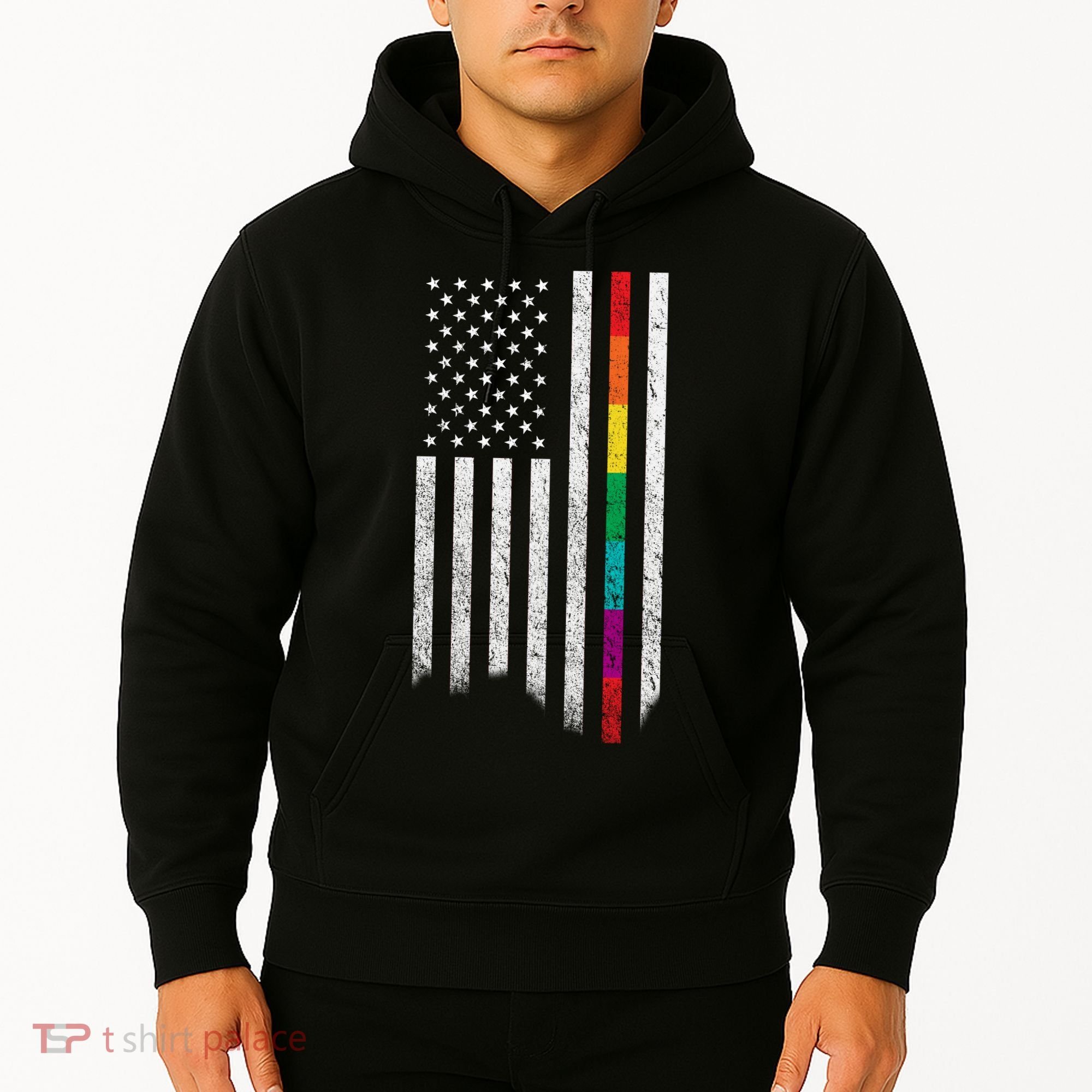 Thin Line Rainbow American Flag Hoodie