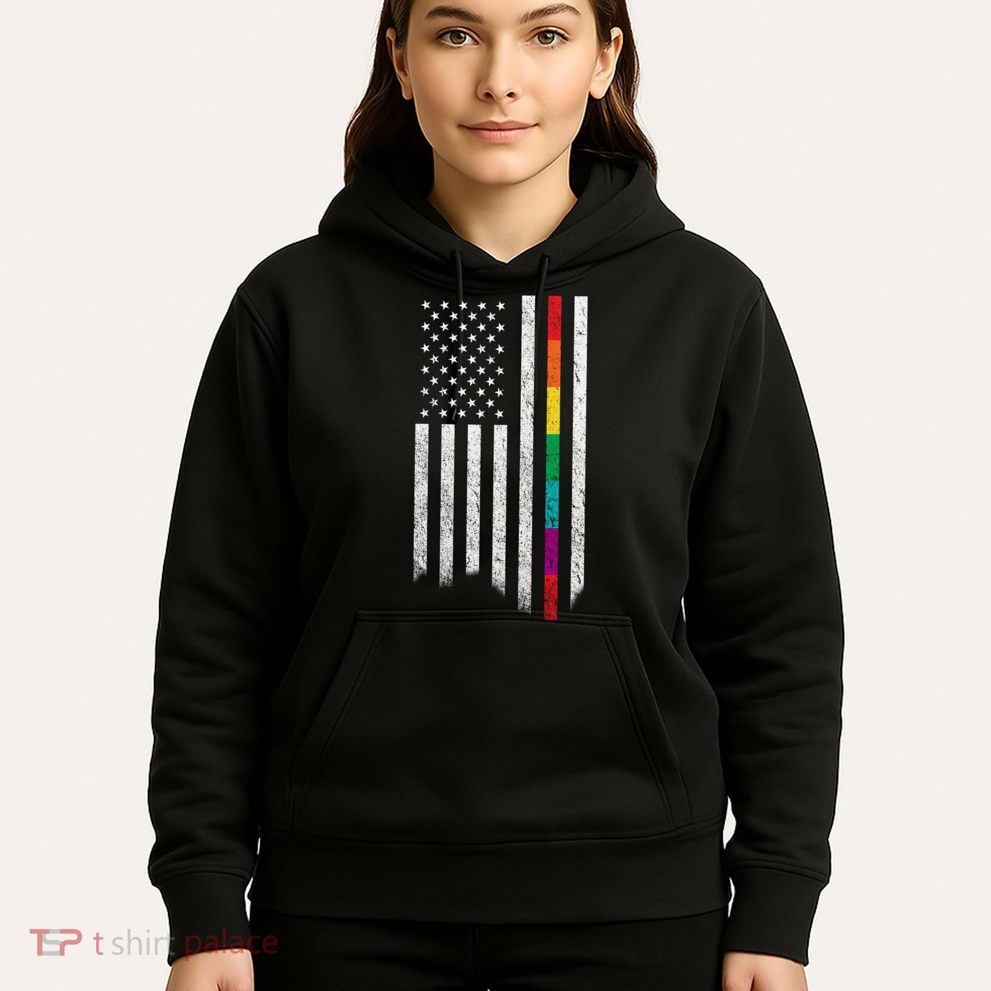 Thin Line Rainbow American Flag Hoodie