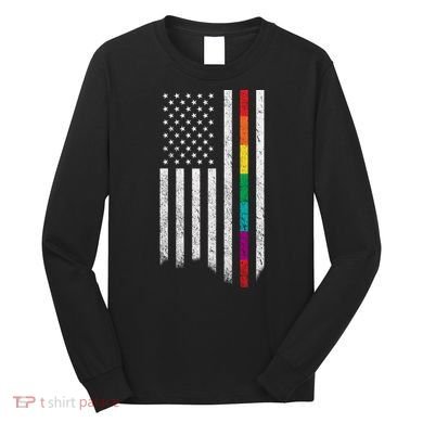 Thin Line Rainbow American Flag Long Sleeve Shirt