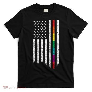 Thin Line Rainbow American Flag T-Shirt