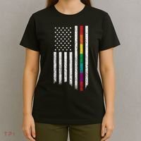 Thin Line Rainbow American Flag T-Shirt thumb 4