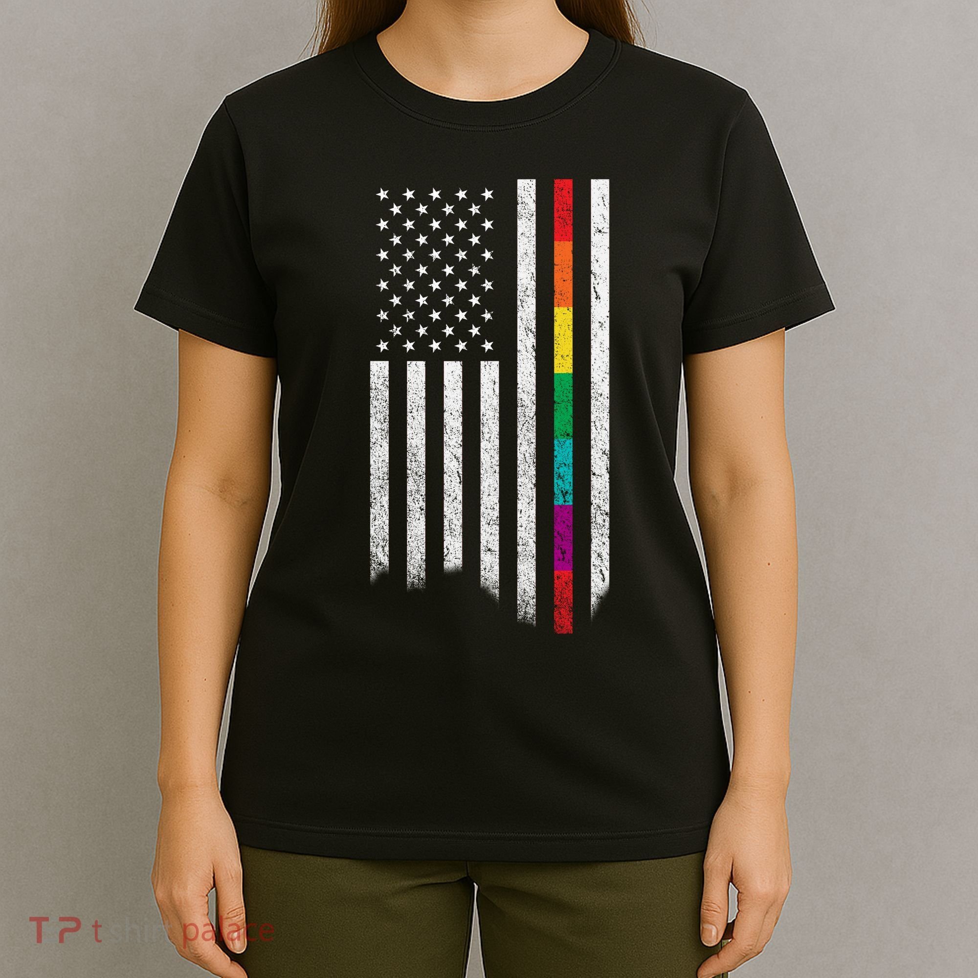 Thin Line Rainbow American Flag T-Shirt