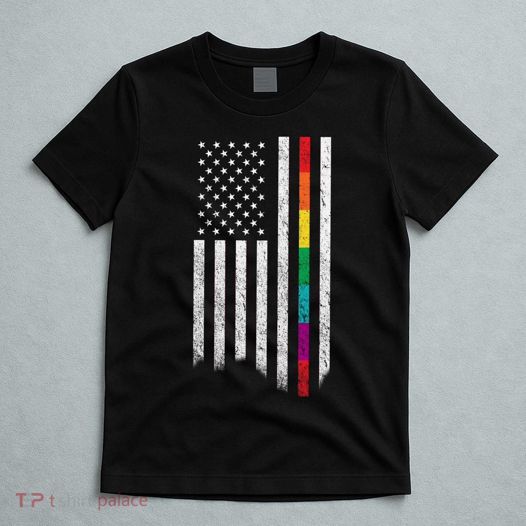 Thin Line Rainbow American Flag T-Shirt