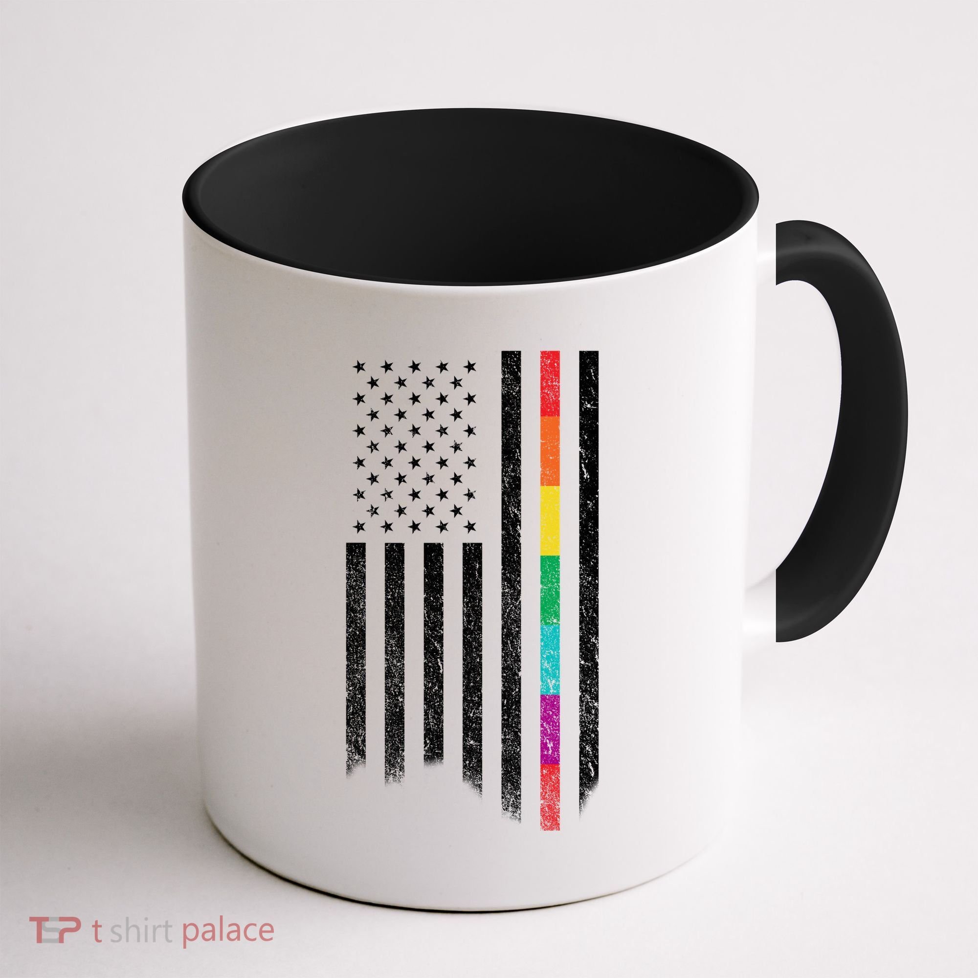 Thin Line Rainbow American Flag Coffee Mug