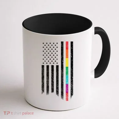 Thin Line Rainbow American Flag Coffee Mug back