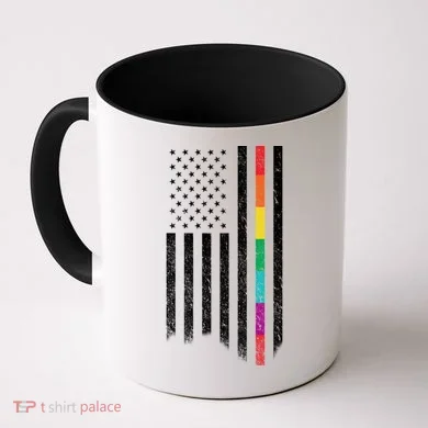 Thin Line Rainbow American Flag Coffee Mug