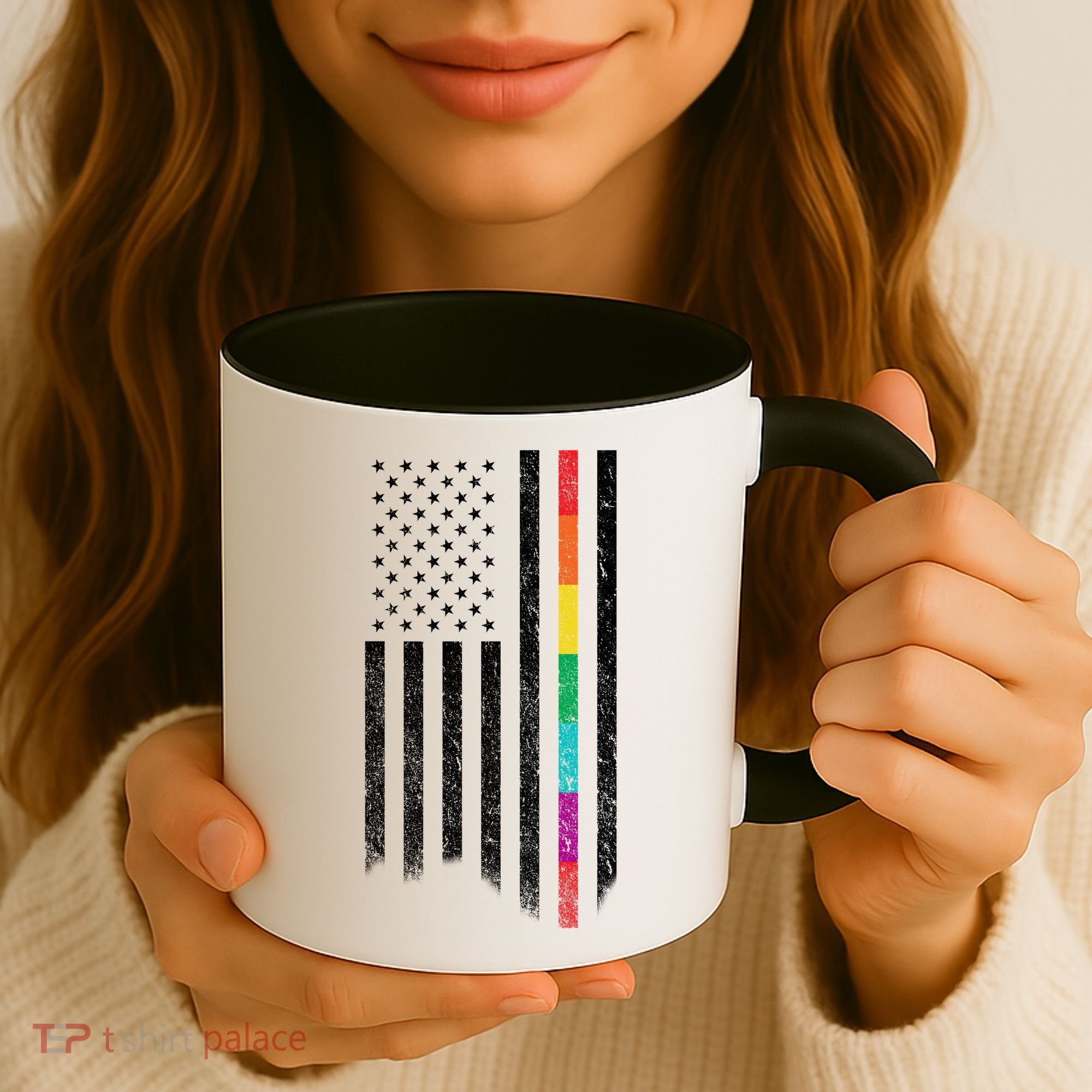 Thin Line Rainbow American Flag Coffee Mug