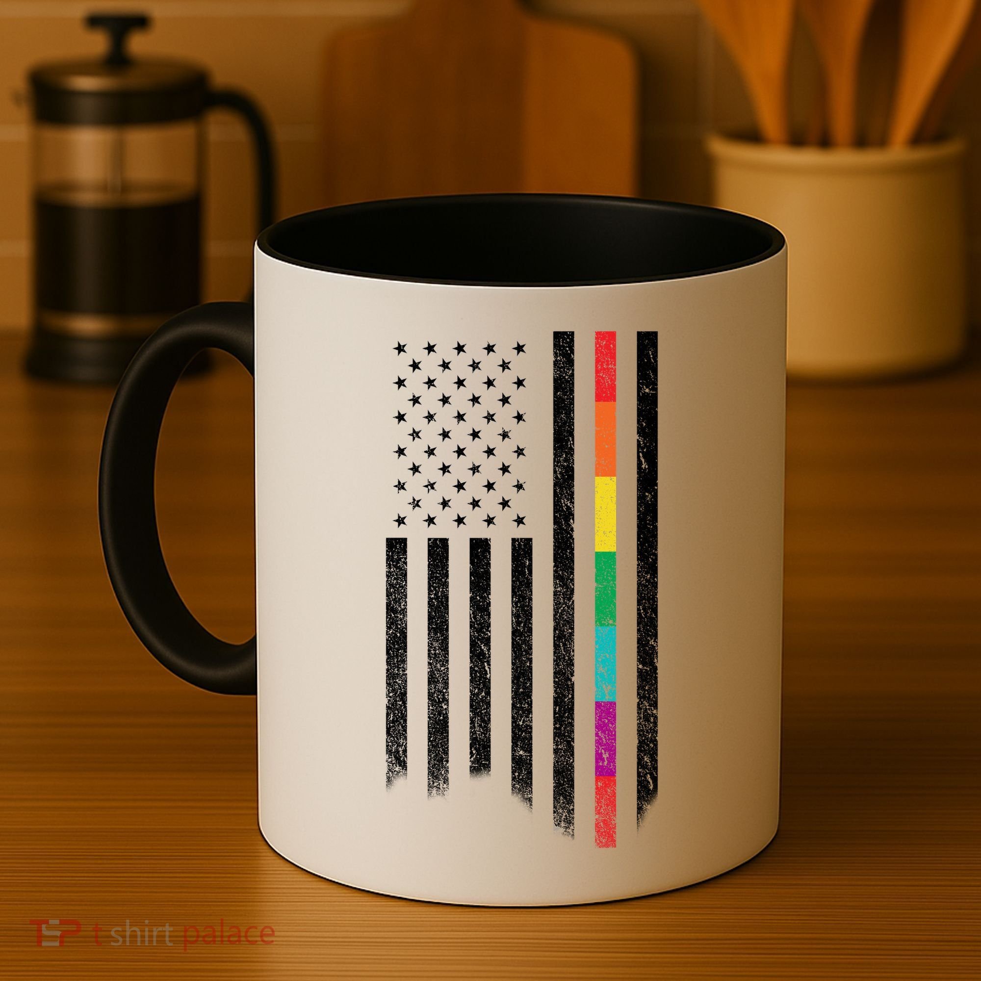 Thin Line Rainbow American Flag Coffee Mug