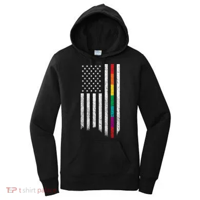 Thin Line Rainbow American Flag Women's Hoodie