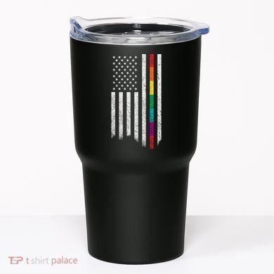 Thin Line Rainbow American Flag Tumbler