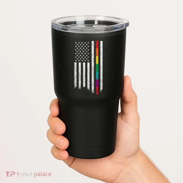 Thin Line Rainbow American Flag Tumbler