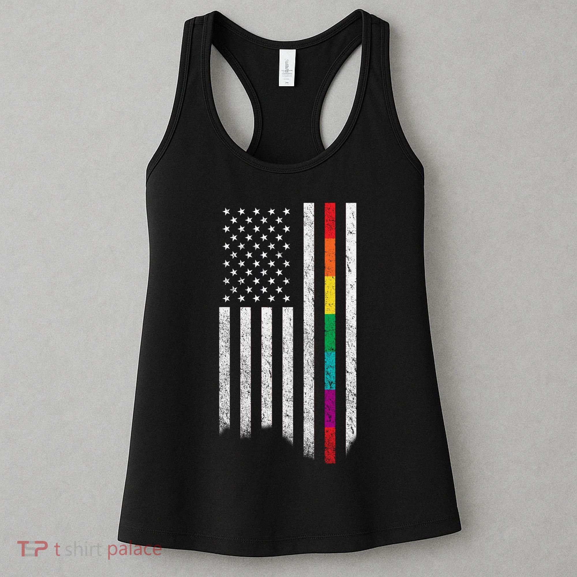 Thin Line Rainbow American Flag Women's Tank Top
