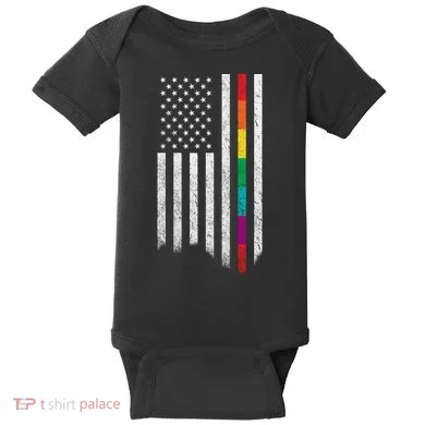 Thin Line Rainbow American Flag Baby Bodysuit