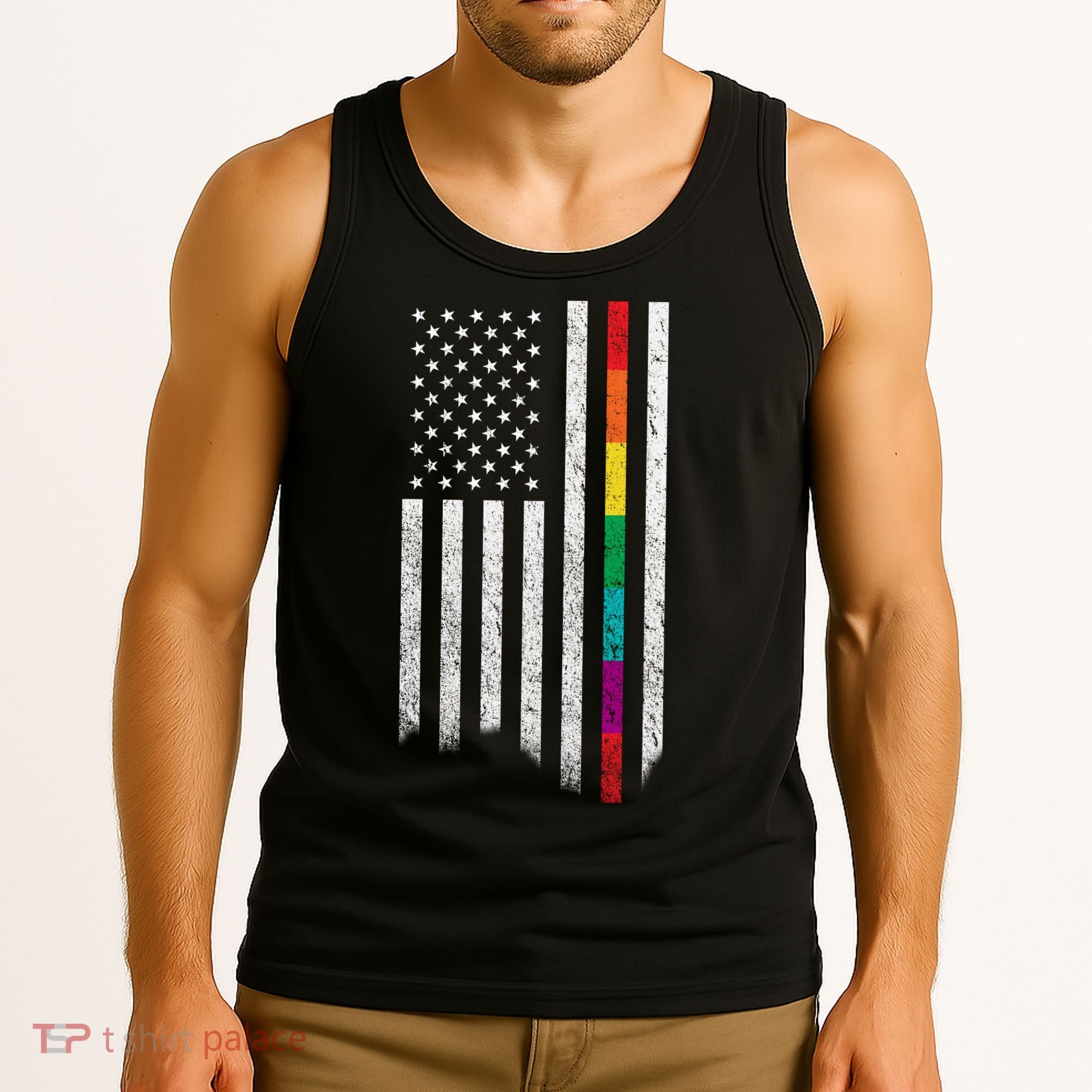 Thin Line Rainbow American Flag Tank Top