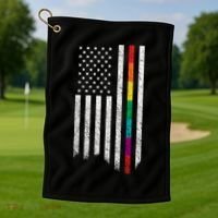 Thin Line Rainbow American Flag Golf Towel thumb 1