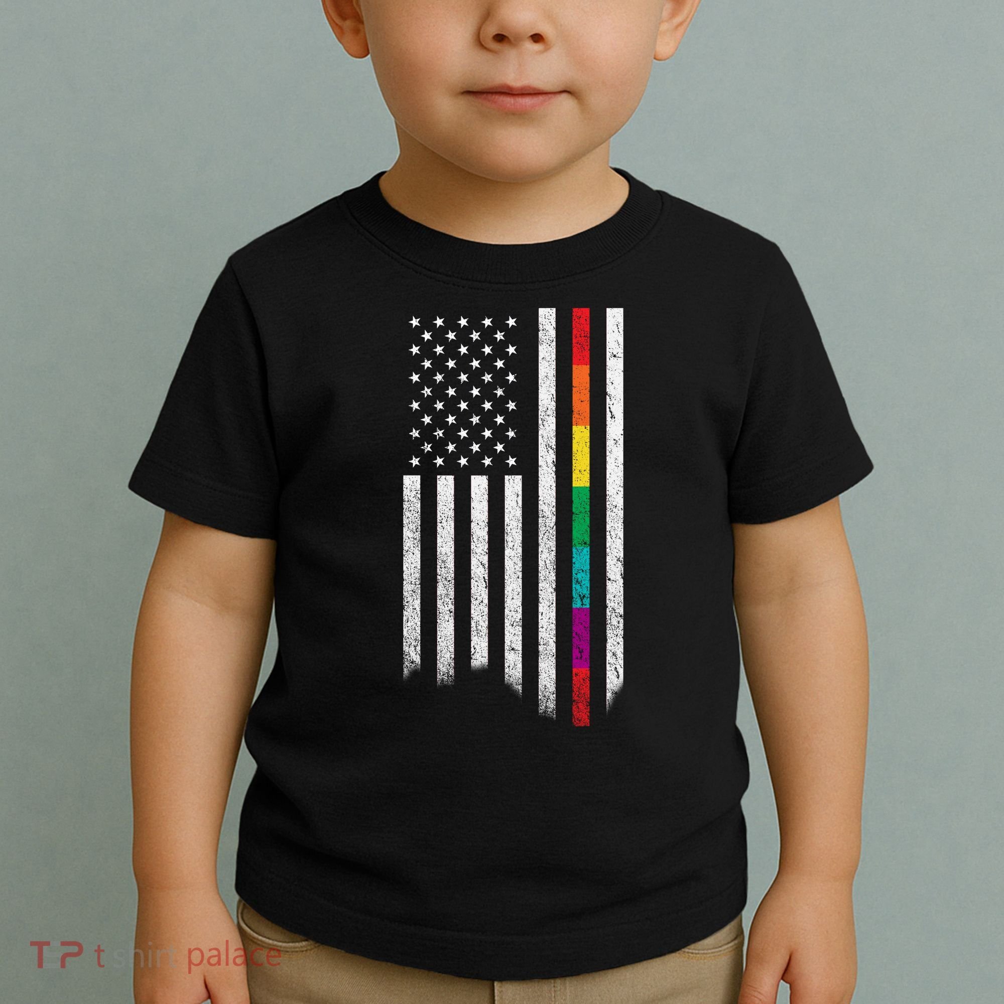 Thin Line Rainbow American Flag Toddler T-Shirt