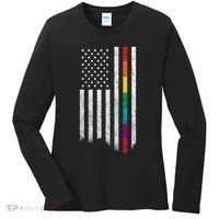 Thin Line Rainbow American Flag Women's Long Sleeve Shirt thumb 0