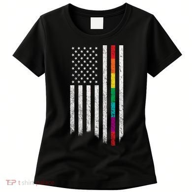 Thin Line Rainbow American Flag Women's T-Shirt